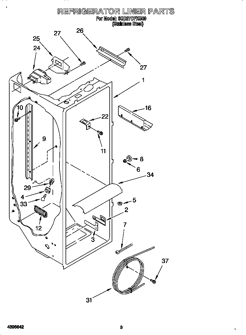 Whirlpool 6GD27DFXS00 refrigerator liner diagram