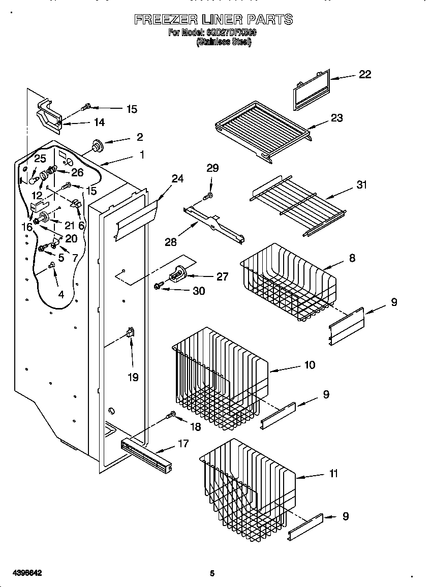 Whirlpool 6GD27DFXS00 freezer liner diagram