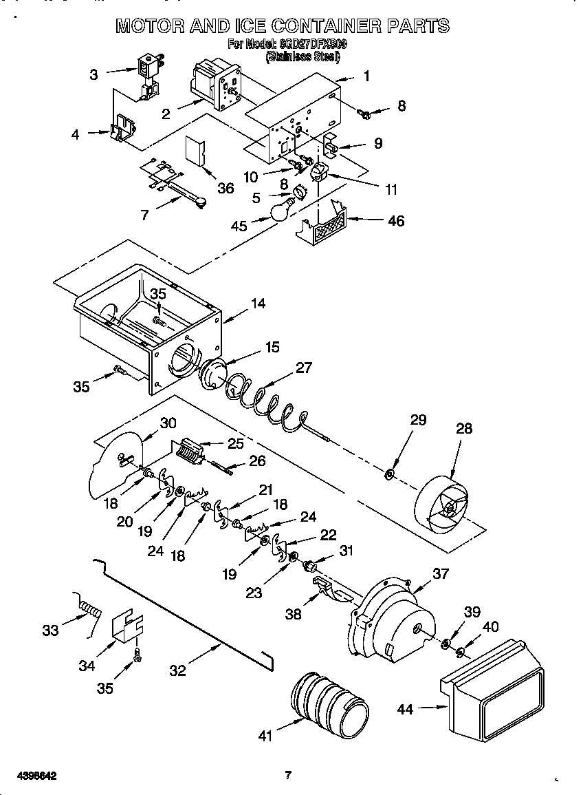 Whirlpool 6GD27DFXS00 motor and ice container diagram