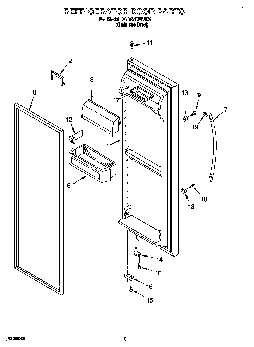 Whirlpool 6GD27DFXS00 refrigerator door diagram