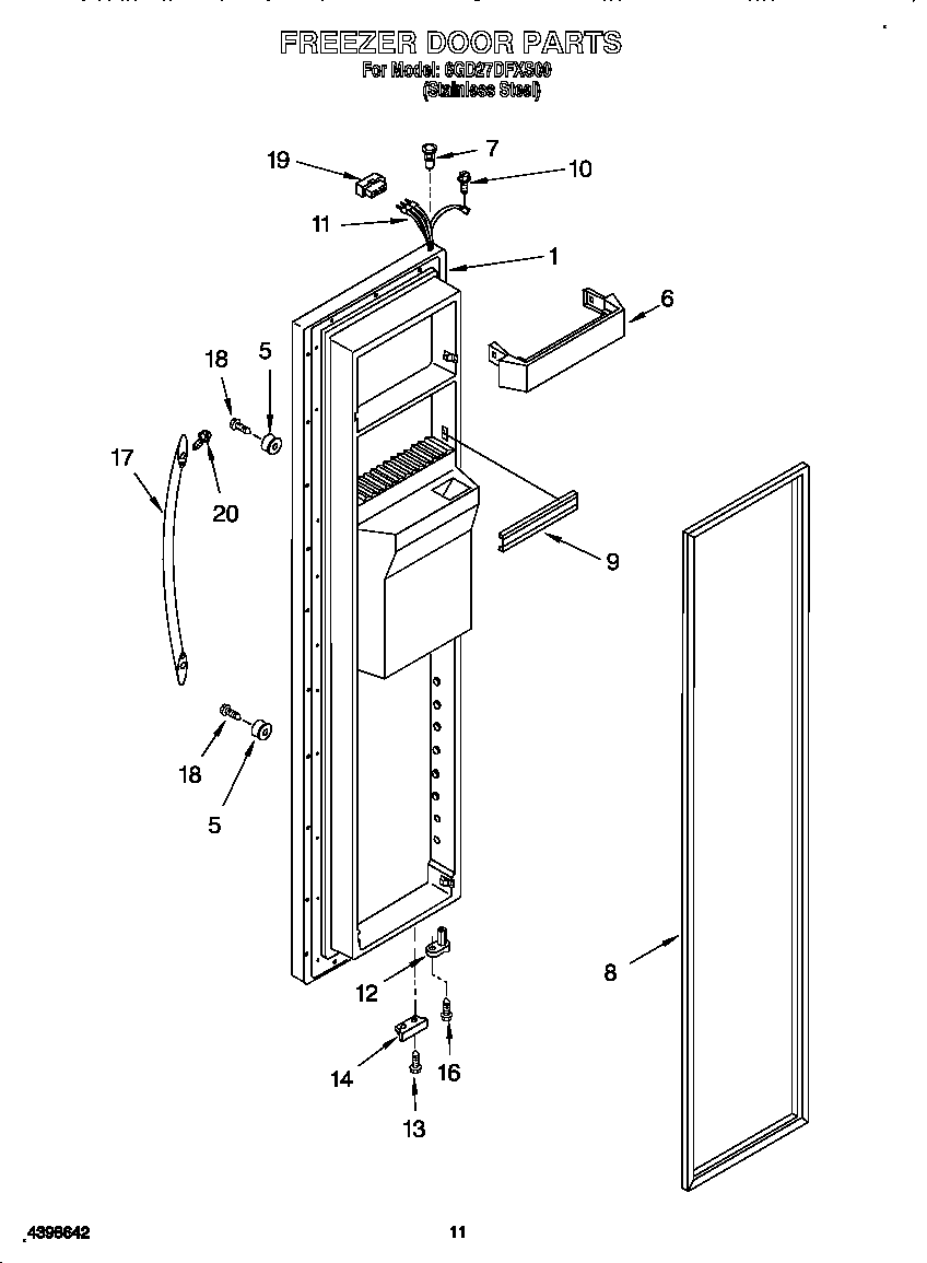 Whirlpool 6GD27DFXS00 freezer door diagram
