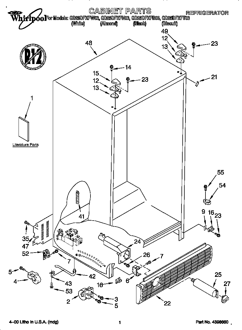 Whirlpool GD25DFXFW03 cabinet diagram