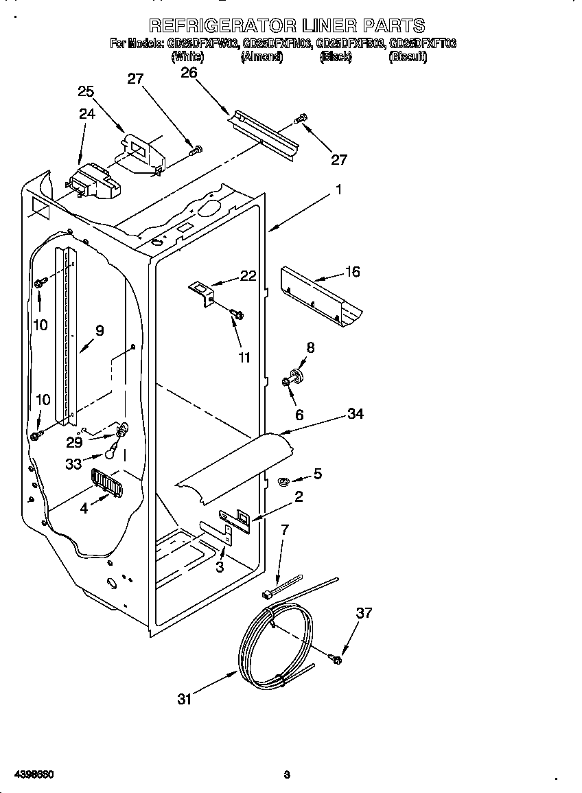 Whirlpool GD25DFXFW03 refrigerator liner diagram