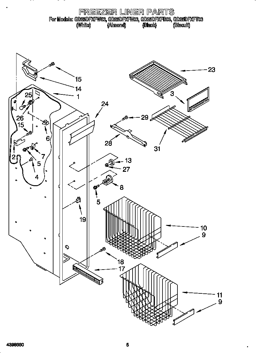 Whirlpool GD25DFXFW03 freezer liner diagram