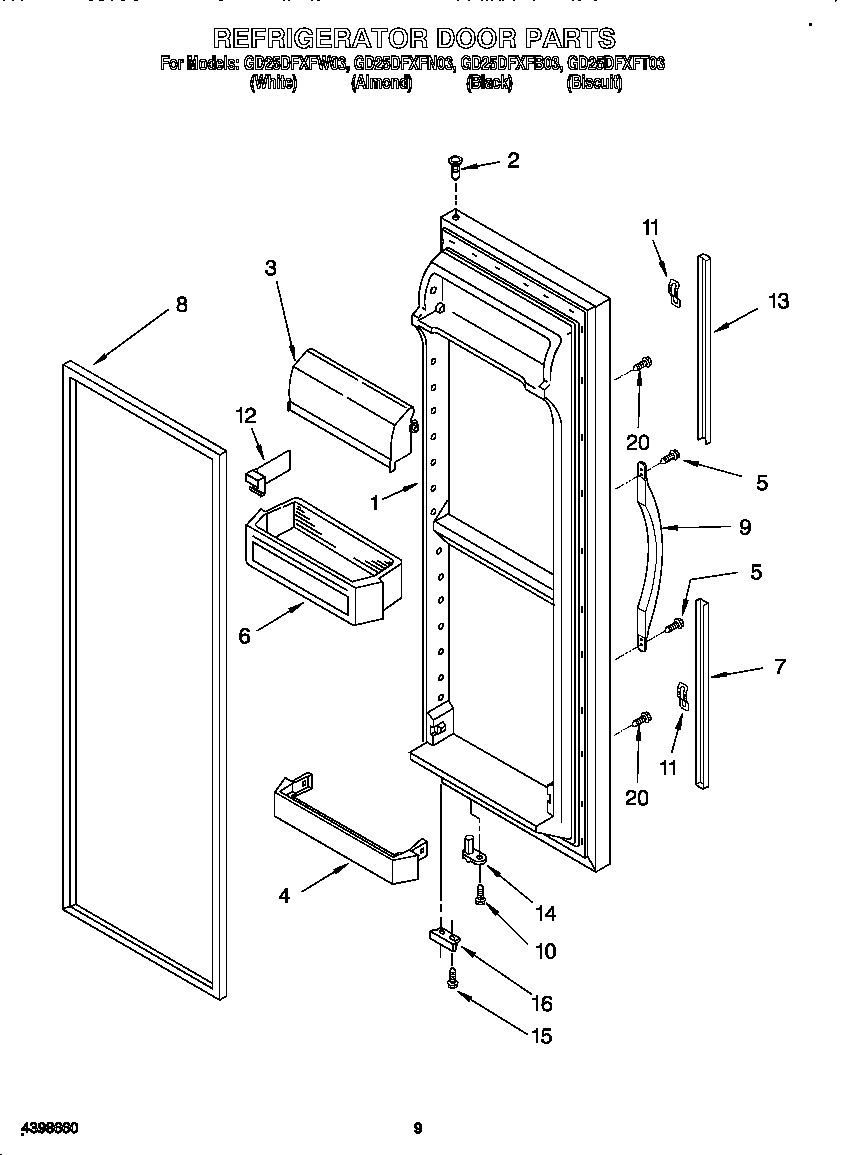 Whirlpool GD25DFXFW03 refrigerator door diagram