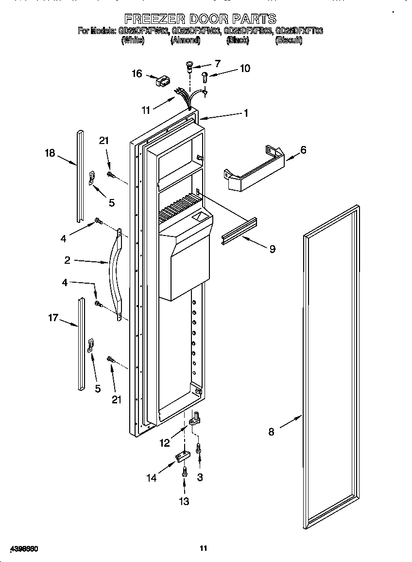 Whirlpool GD25DFXFW03 freezer door diagram