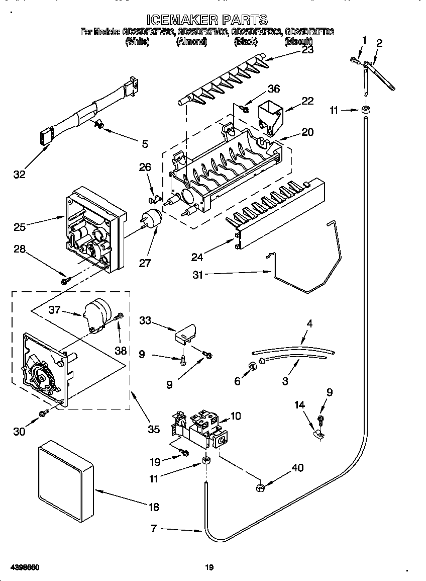 Whirlpool GD25DFXFW03 icemaker diagram