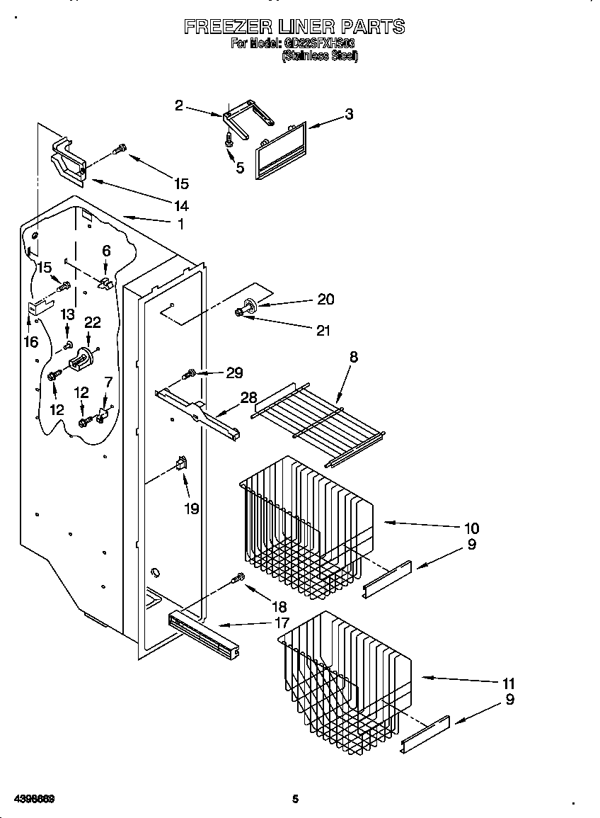 Whirlpool GD22SFXHS03 freezer liner diagram
