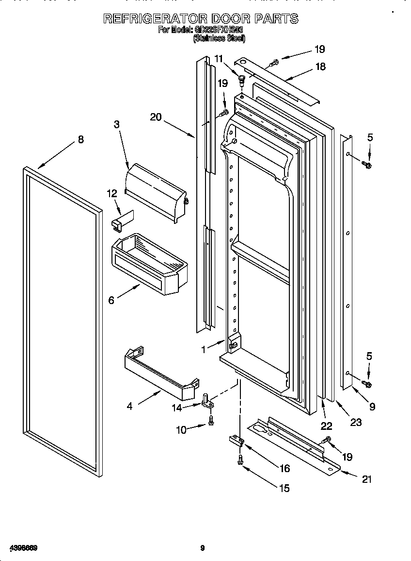Whirlpool GD22SFXHS03 refrigerator door diagram