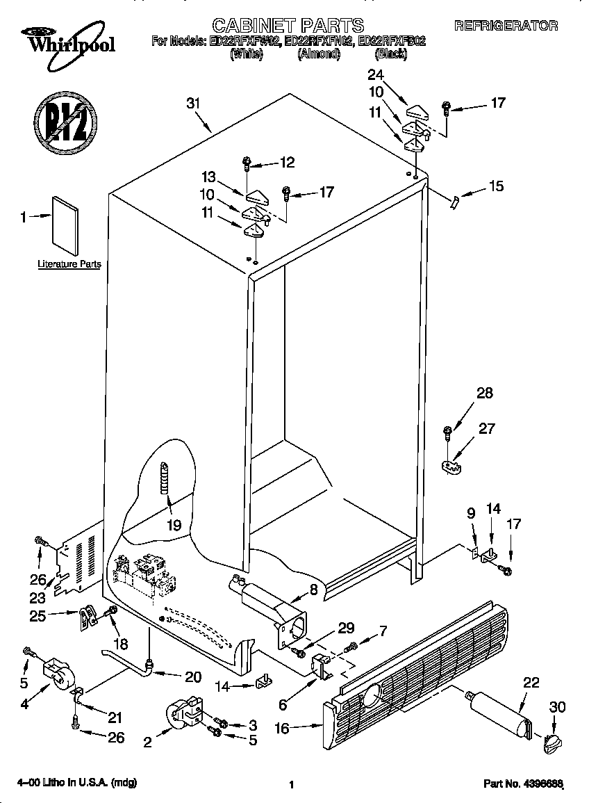 Whirlpool ED22RFXFW02 cabinet diagram