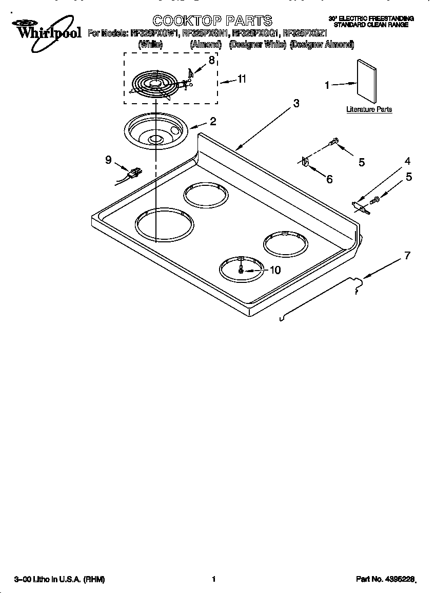 Whirlpool RF325PXGN1 cooktop diagram