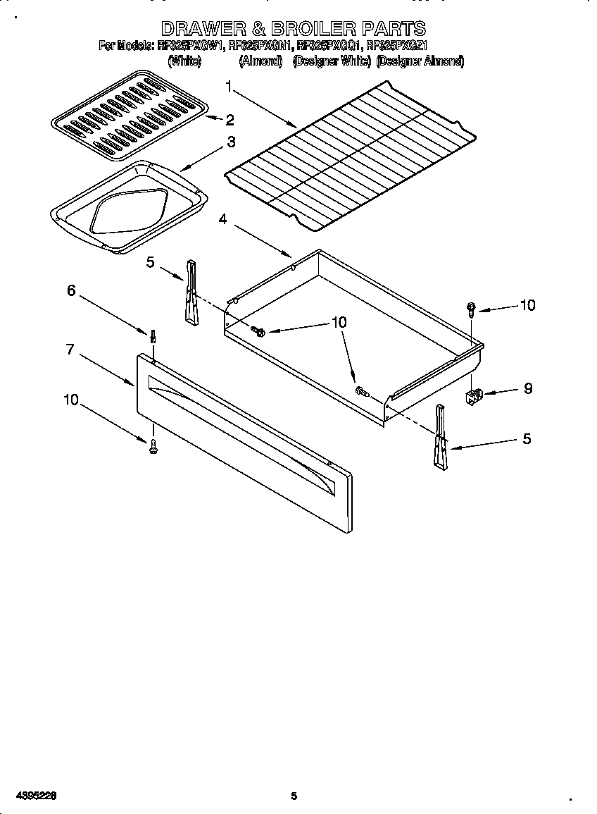 Whirlpool RF325PXGN1 drawer and broiler diagram