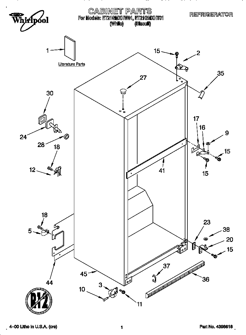 Whirlpool ET21GMXHT01 cabinet diagram