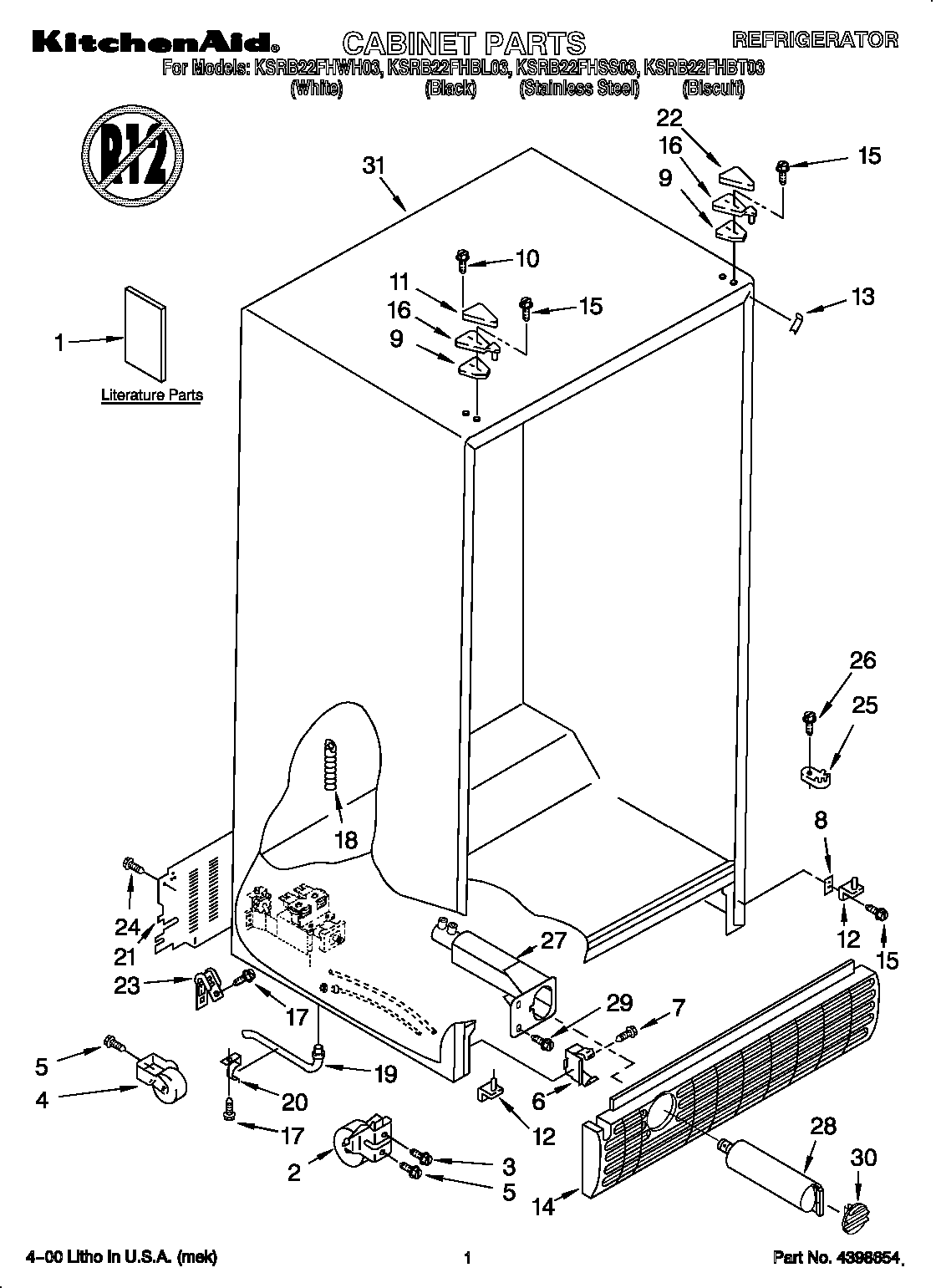 KitchenAid KSRB22FHSS03 cabinet diagram