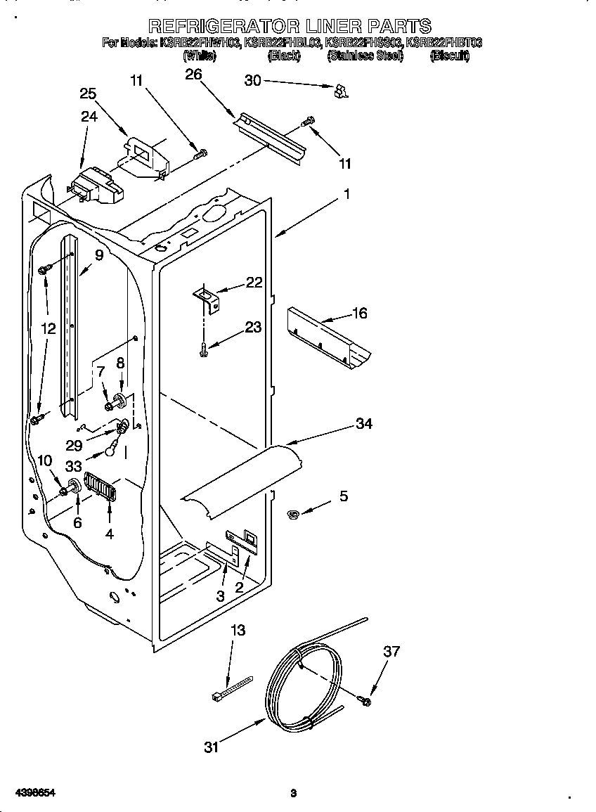 KitchenAid KSRB22FHSS03 refrigerator liner diagram