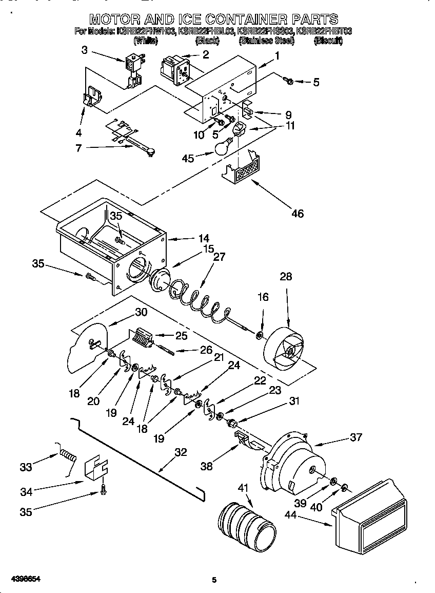 KitchenAid KSRB22FHSS03 motor and ice container diagram