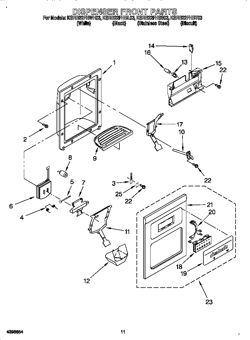 KitchenAid KSRB22FHSS03 dispenser front diagram