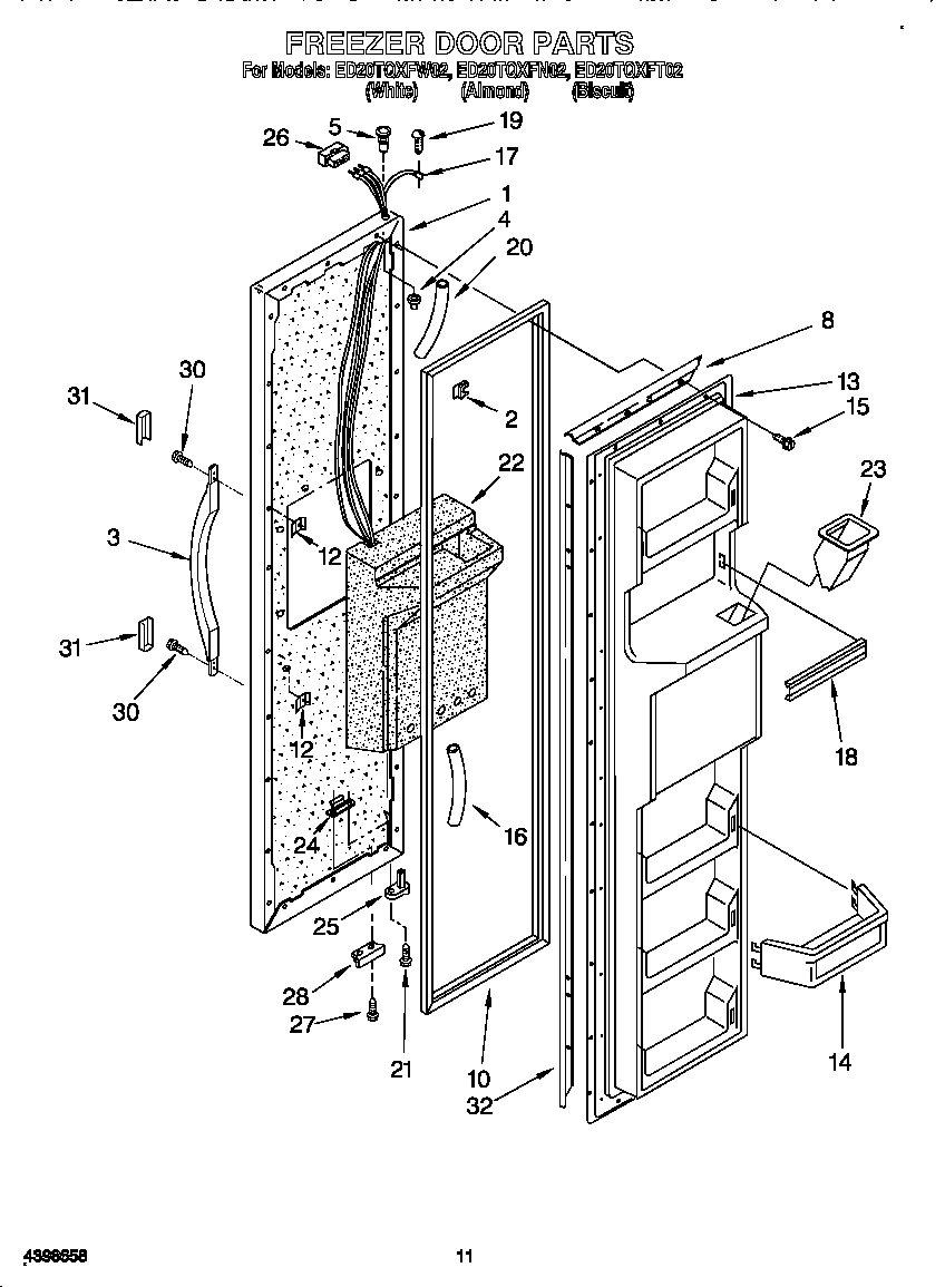Whirlpool ED20TQXFW02 freezer door diagram