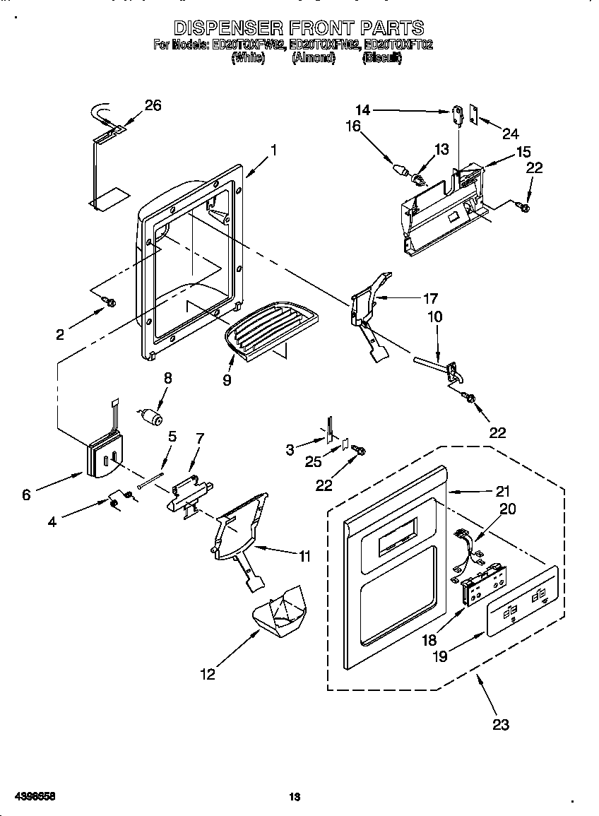 Whirlpool ED20TQXFW02 dispenser front diagram
