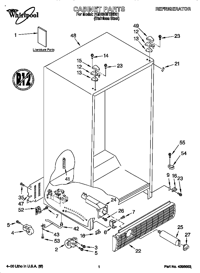 Whirlpool 7GD25SFXHS01 cabinet diagram