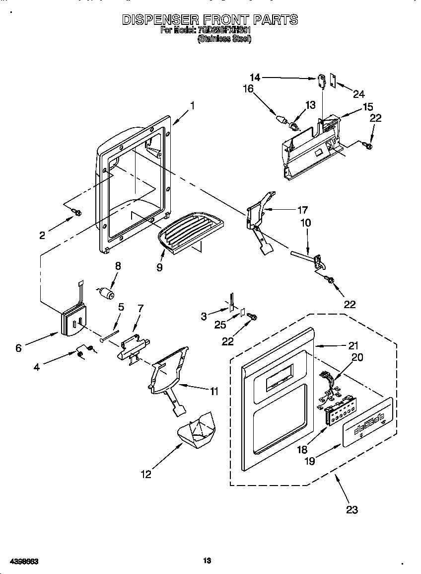 Whirlpool 7GD25SFXHS01 dispenser front diagram