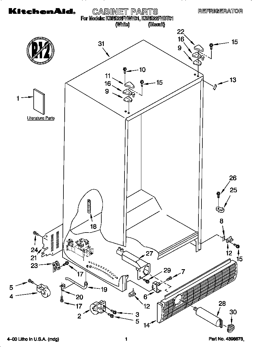 KitchenAid KSRE22FHWH01 cabinet diagram