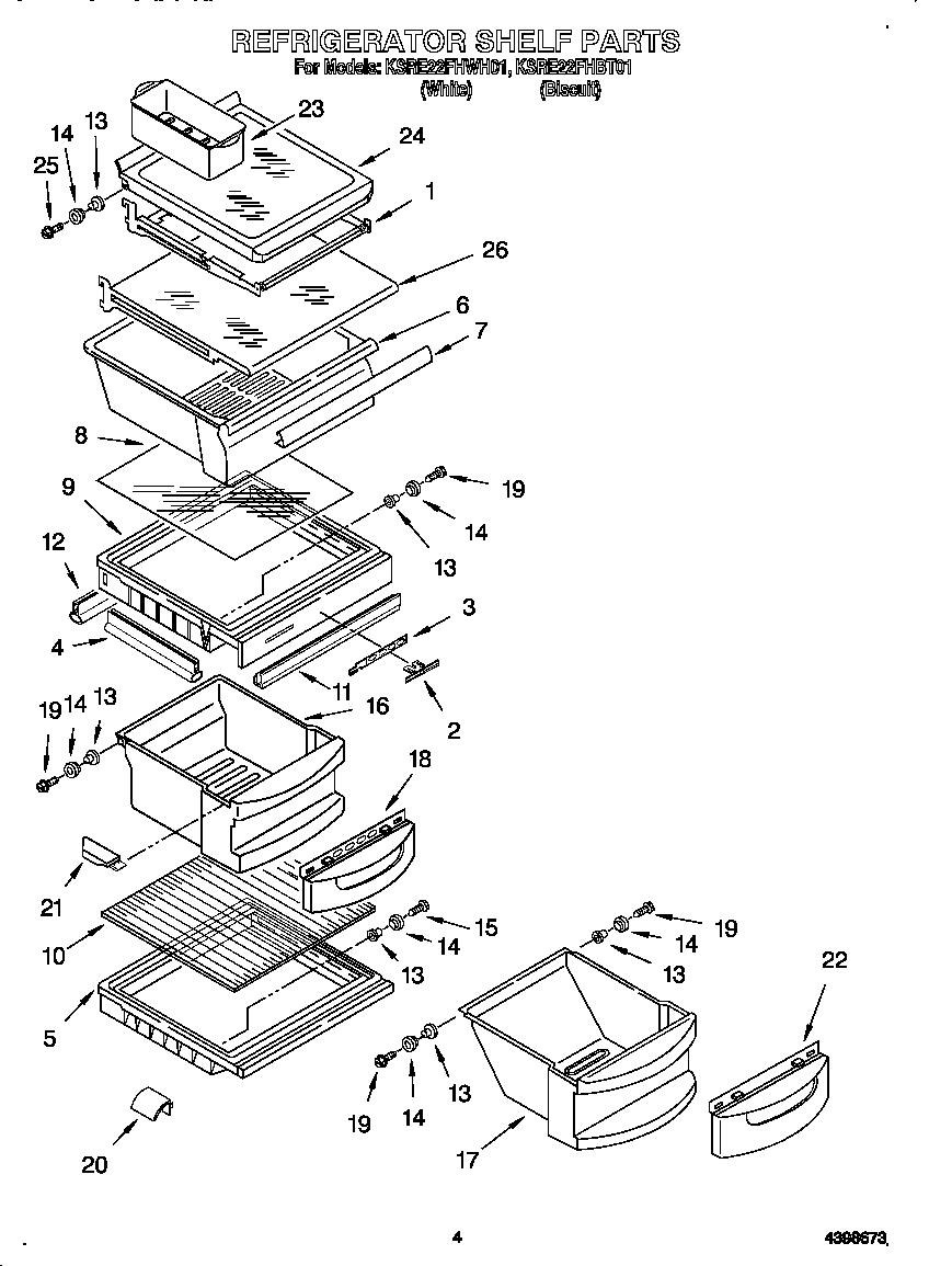 KitchenAid KSRE22FHWH01 refrigerator shelf diagram