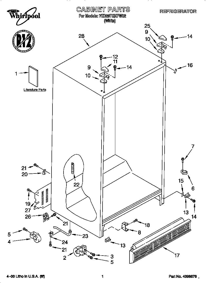Whirlpool 7ED20TQXFW02 cabinet diagram