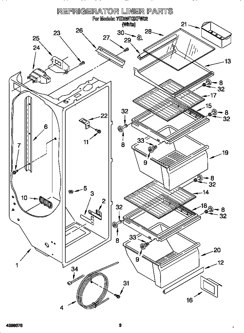 Whirlpool 7ED20TQXFW02 refrigerator liner diagram