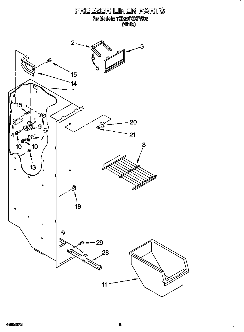 Whirlpool 7ED20TQXFW02 freezer liner diagram