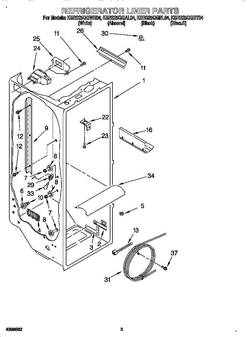 KitchenAid KSRS25QGWH04 refrigerator liner diagram