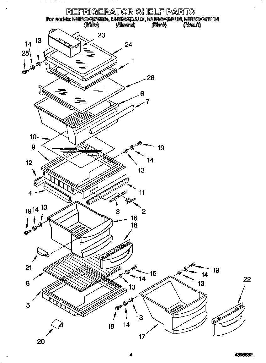 KitchenAid KSRS25QGWH04 refrigerator shelf diagram
