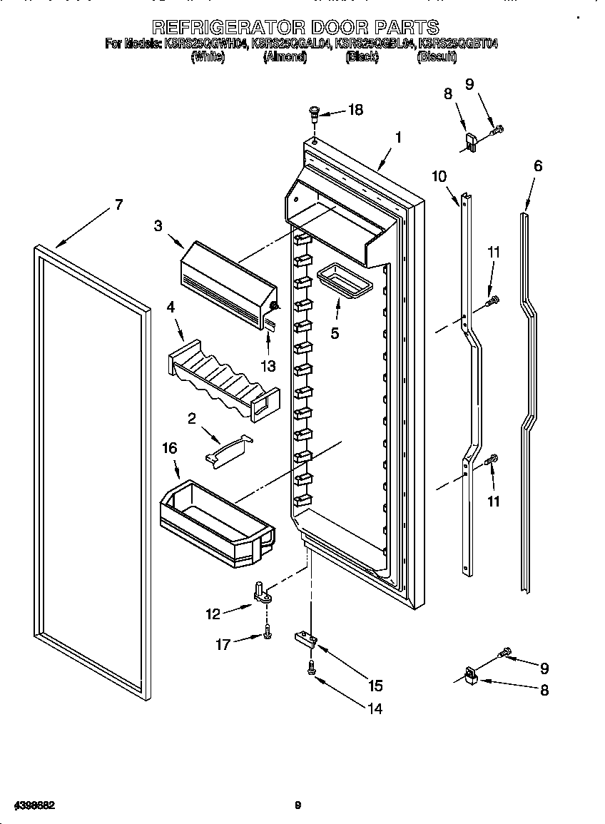 KitchenAid KSRS25QGWH04 refrigerator door diagram