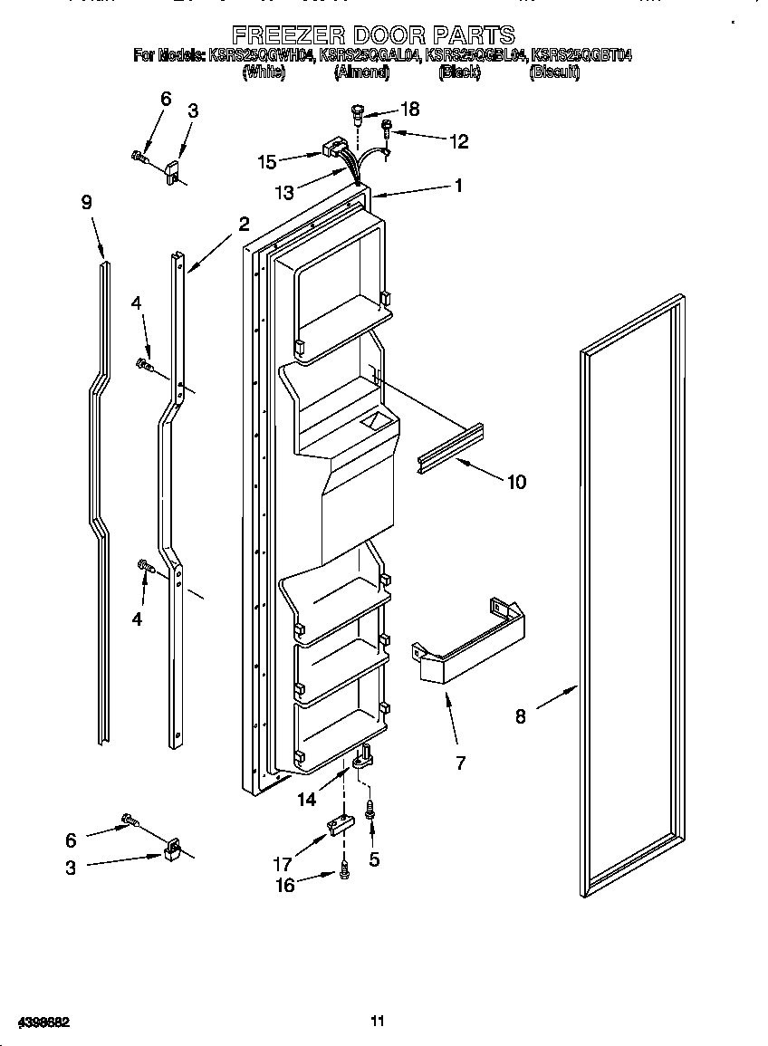 KitchenAid KSRS25QGWH04 freezer door diagram