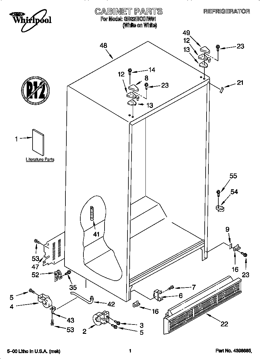 Whirlpool GD22DKXHW01 cabinet diagram