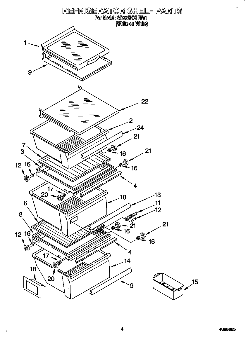 Whirlpool GD22DKXHW01 refrigerator shelf diagram