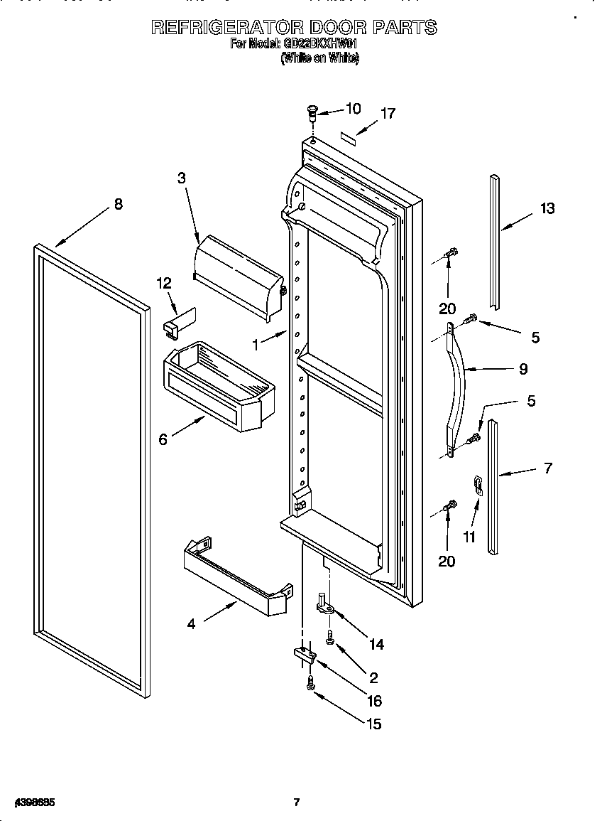 Whirlpool GD22DKXHW01 refrigerator door diagram