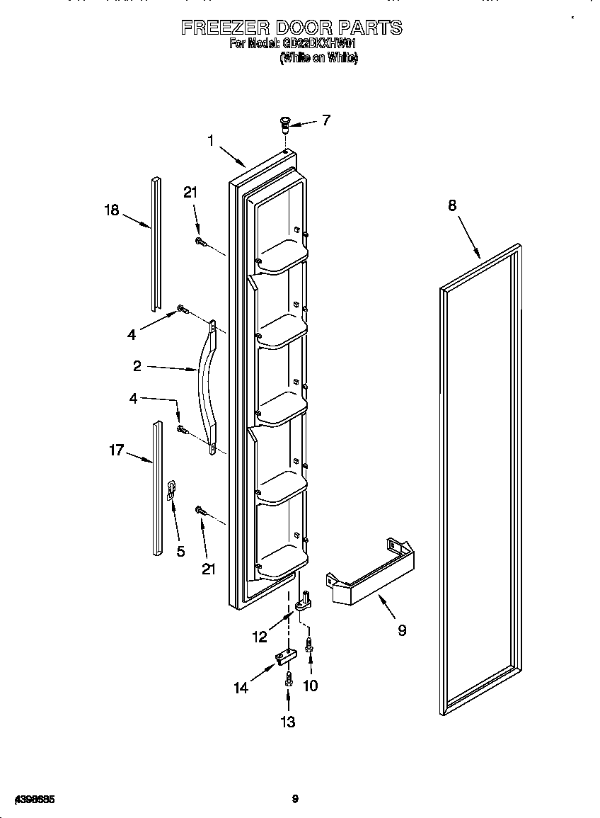 Whirlpool GD22DKXHW01 freezer door diagram