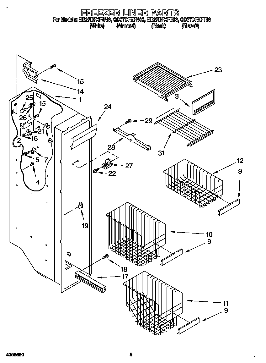 Whirlpool GD27DFXFT03 freezer liner diagram