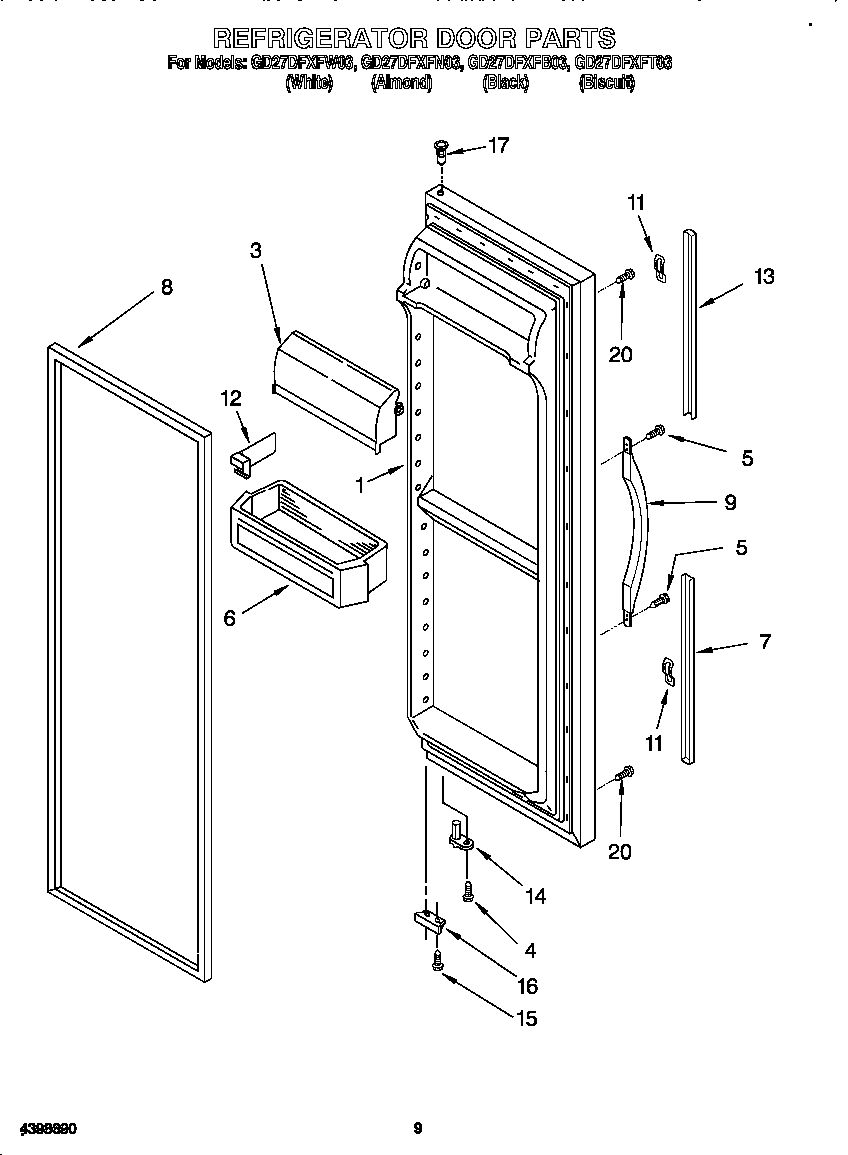 Whirlpool GD27DFXFT03 refrigerator door diagram