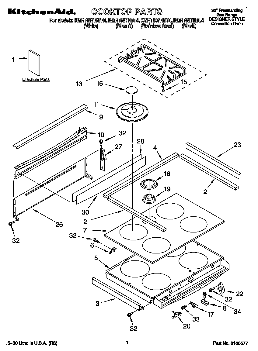 KitchenAid KGRT607HBL4 cooktop diagram