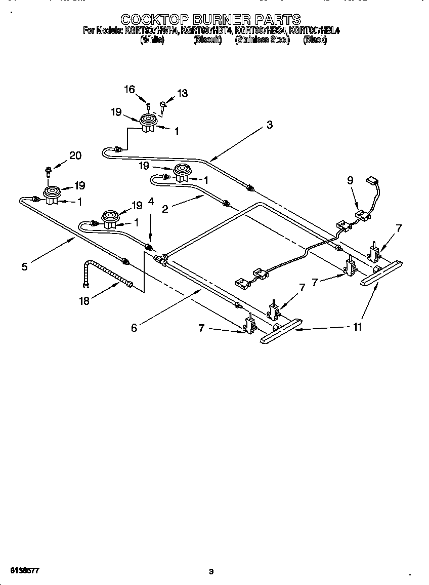 KitchenAid KGRT607HBL4 burner diagram