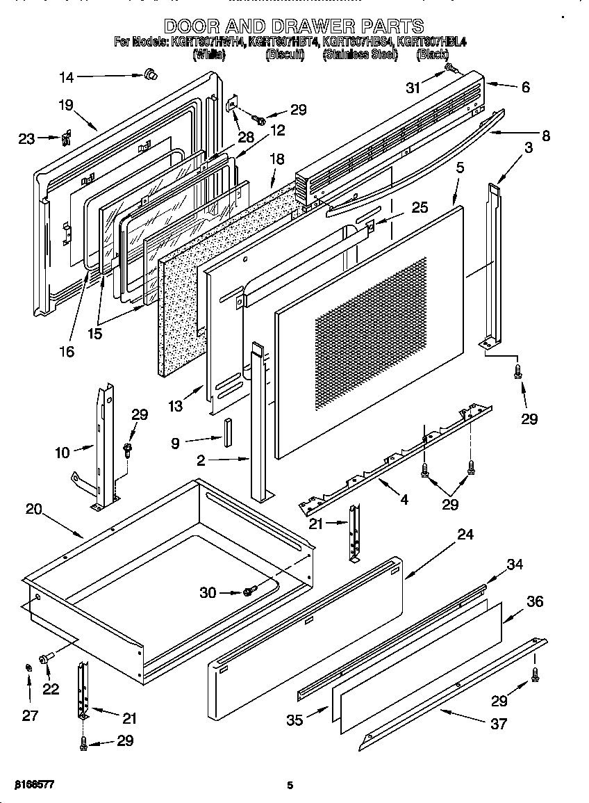 KitchenAid KGRT607HBL4 door and drawer diagram