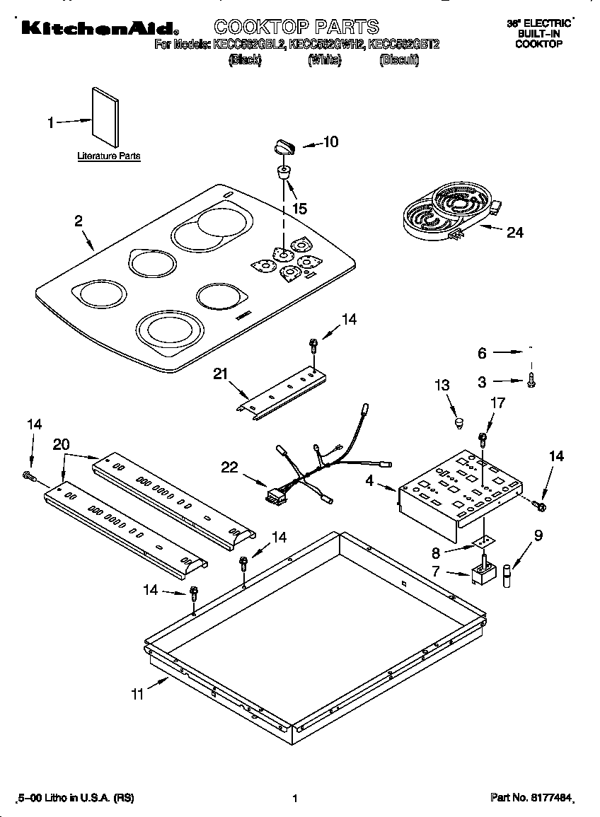 KitchenAid KECC562GWH2 cooktop diagram