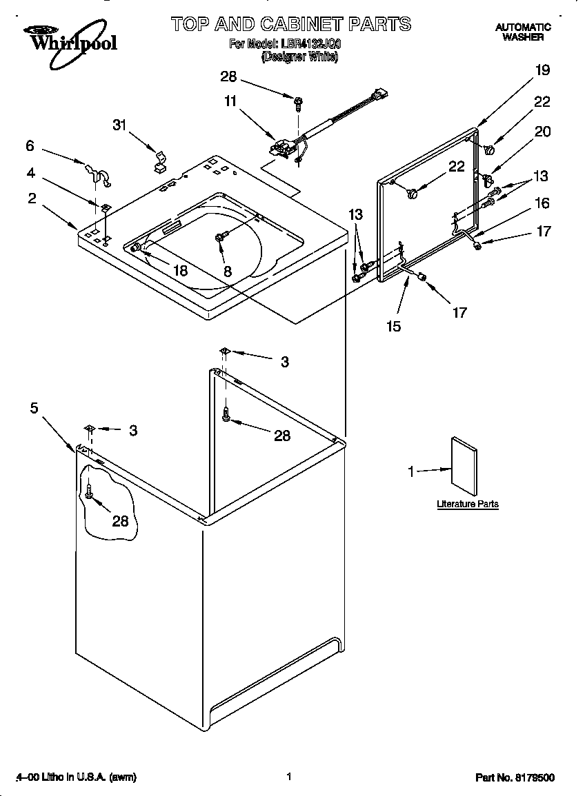 Whirlpool LBR4132JQ0 top and cabinet diagram