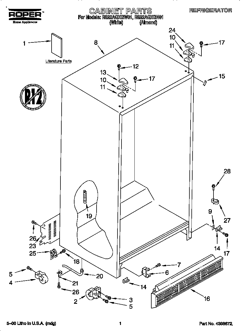 Roper RS22AQXGW01 cabinet diagram