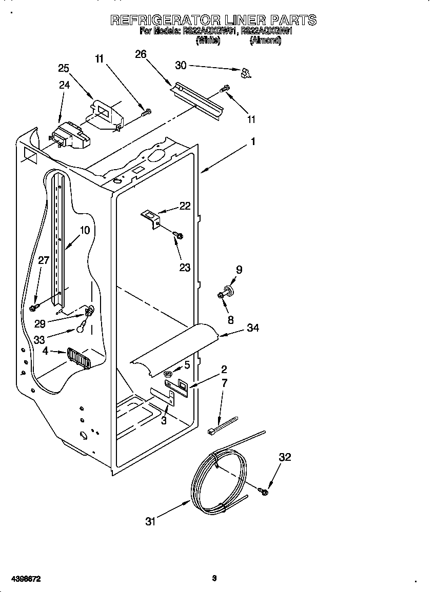 Roper RS22AQXGW01 refrigerator liner diagram