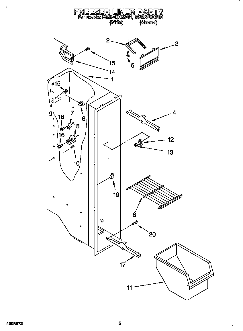 Roper RS22AQXGW01 freezer liner diagram