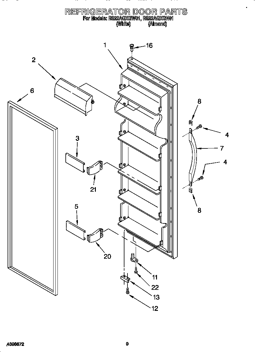 Roper RS22AQXGW01 refrigerator door diagram