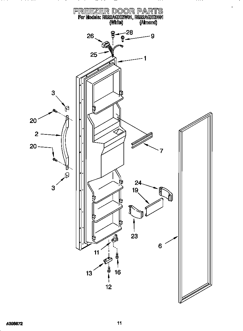 Roper RS22AQXGW01 freezer door diagram